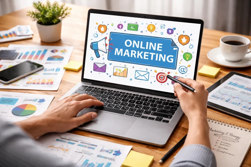 Analytics dashboard showing search traffic growth for a small business online marketing campaign